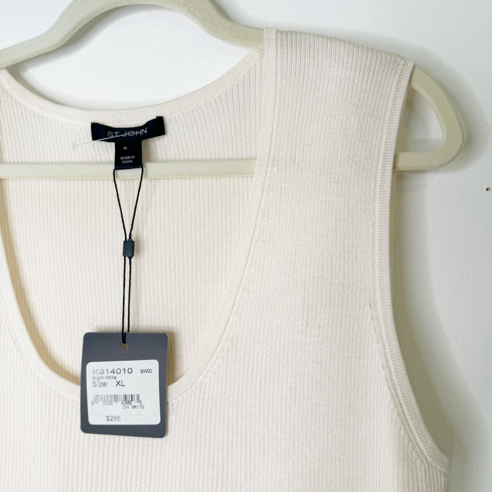 NWT St. John Bright White Sleeveless Sweater Top XL - Picture 3 of 5